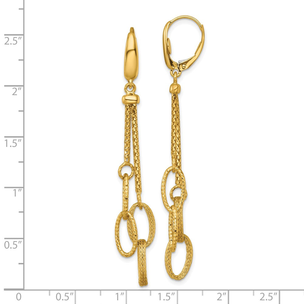 14K Polished and Textured Woven Dangle Leverback Earrings