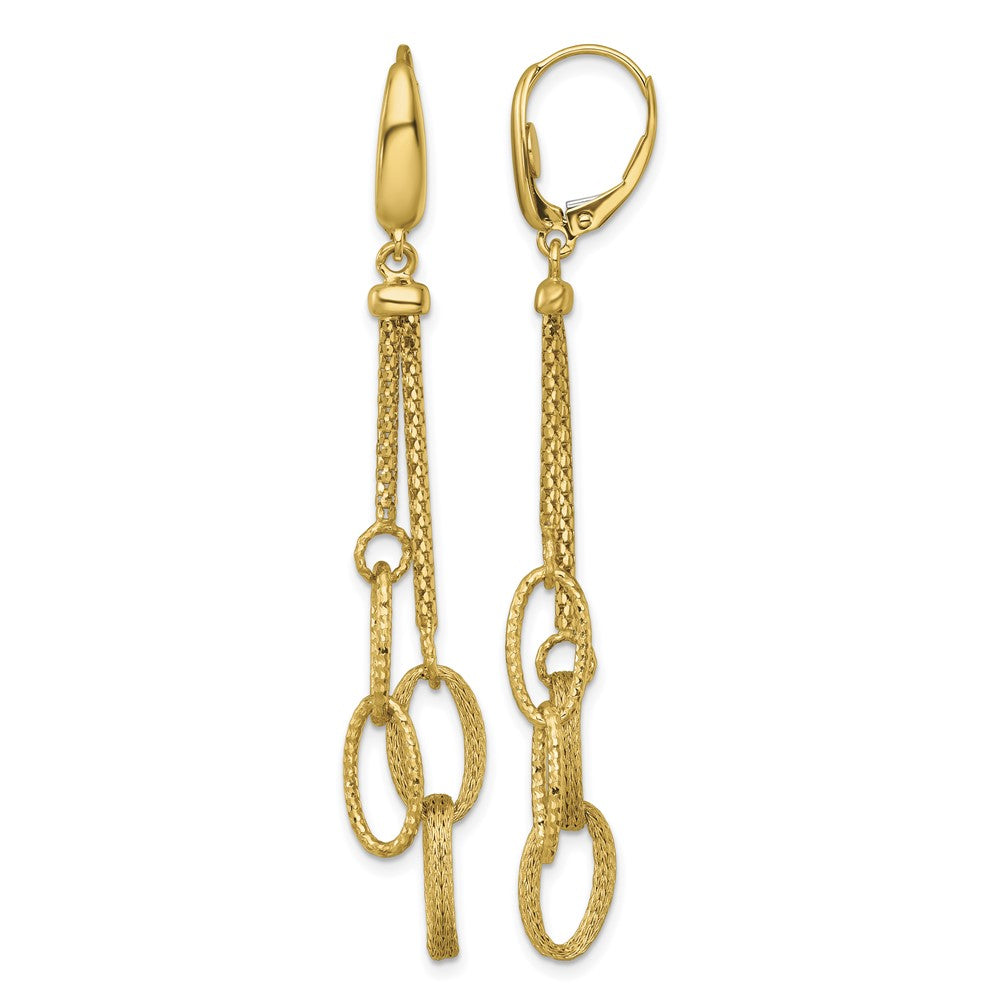 14K Polished and Textured Woven Dangle Leverback Earrings
