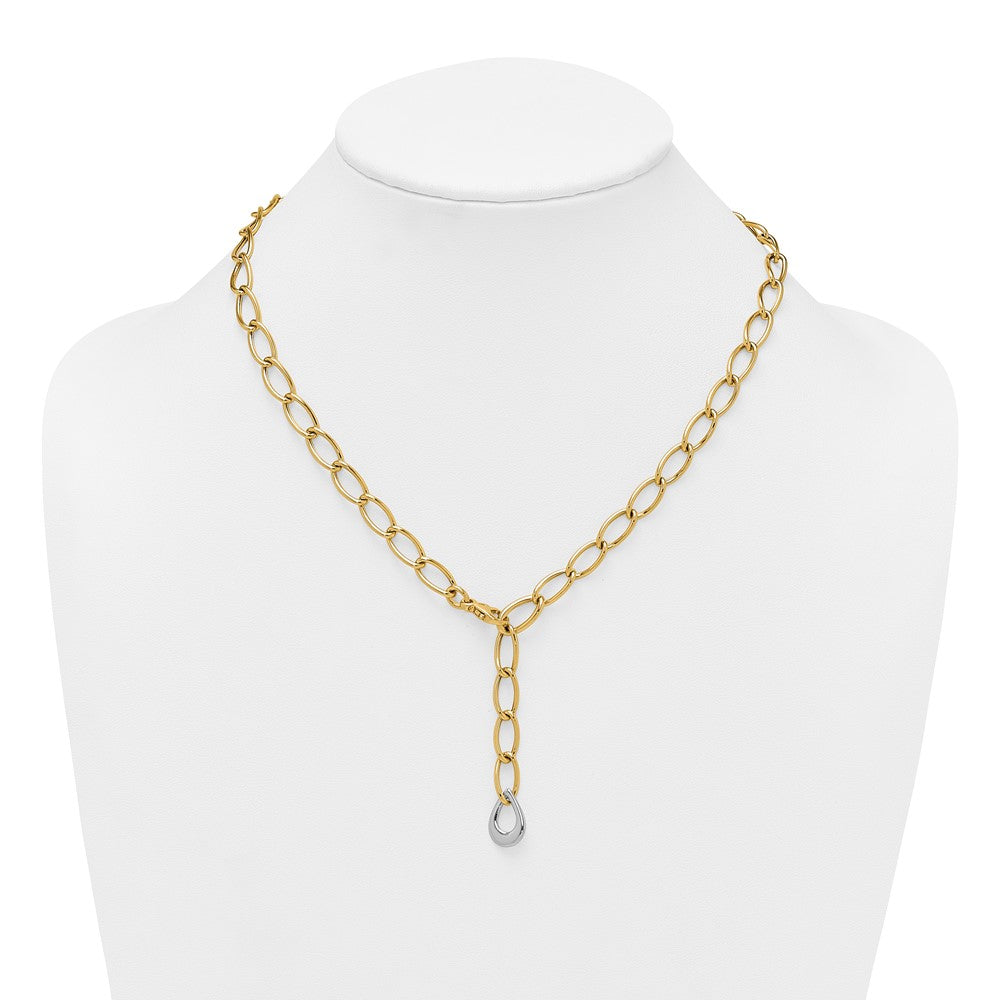 14k Two Tone Polished Fancy Link With Teardrop 10.5mm Lariat Necklace