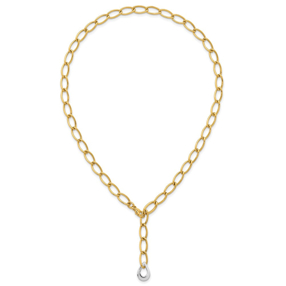 14k Two Tone Polished Fancy Link With Teardrop 10.5mm Lariat Necklace