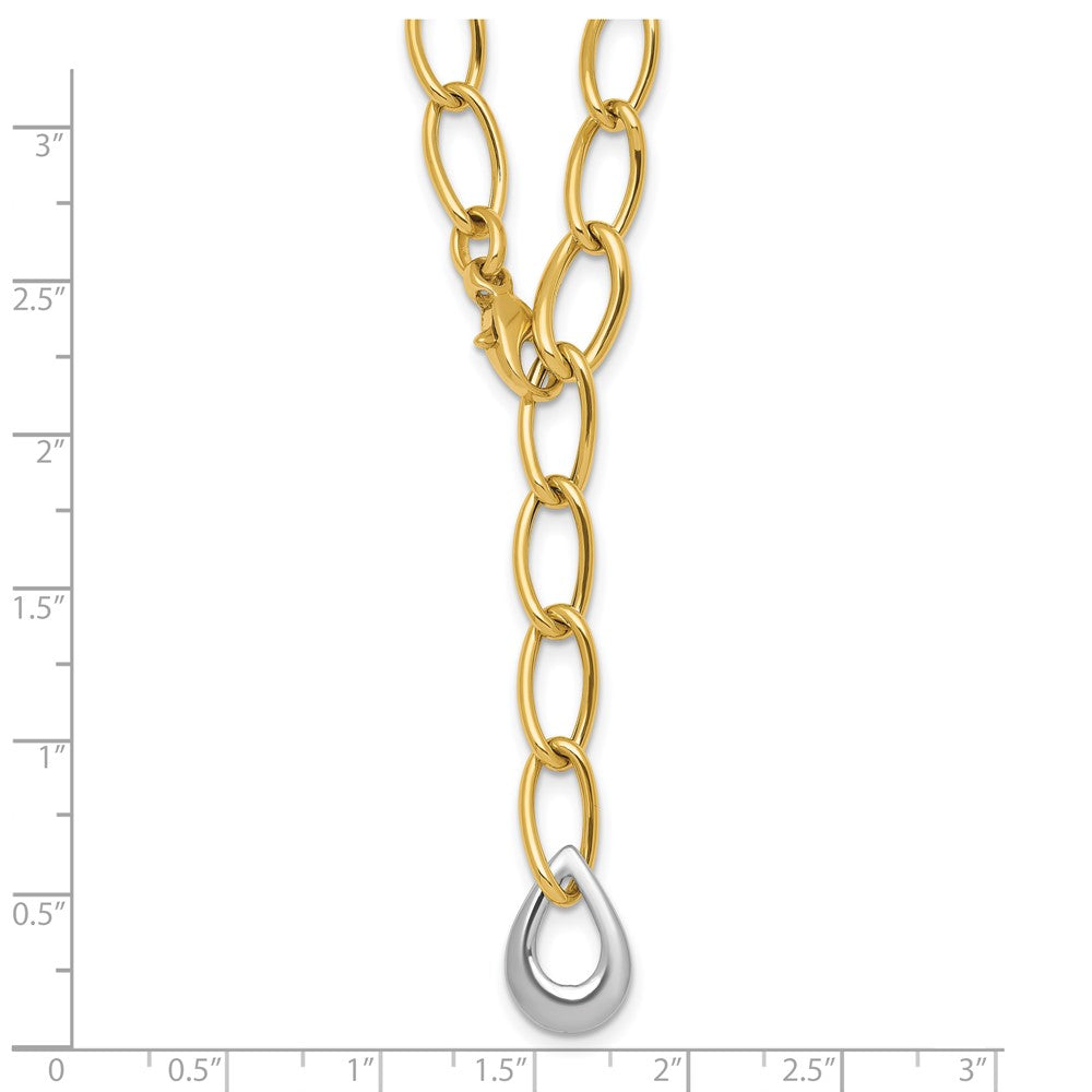 14k Two Tone Polished Fancy Link With Teardrop 10.5mm Lariat Necklace