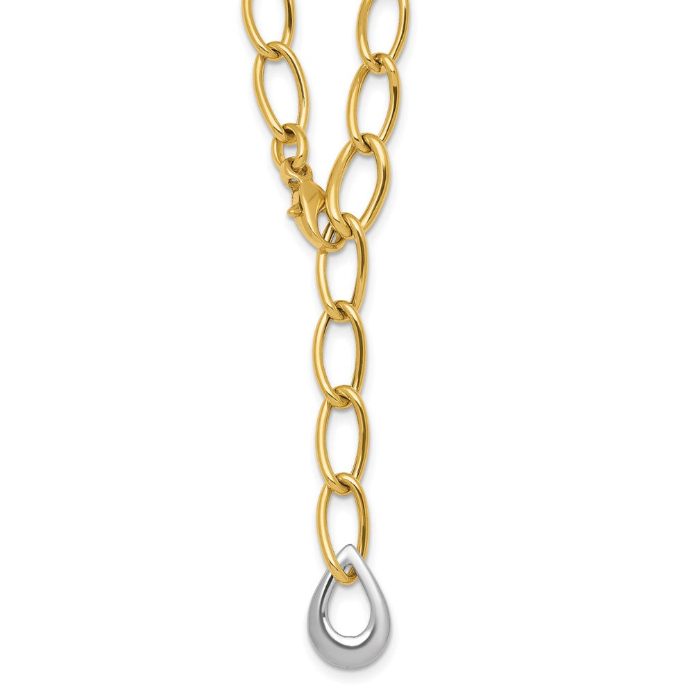 14k Two Tone Polished Fancy Link With Teardrop 10.5mm Lariat Necklace