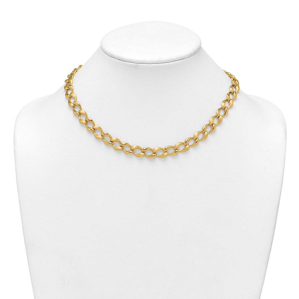 14k Brushed and Polished Fancy Link 9mm Necklace