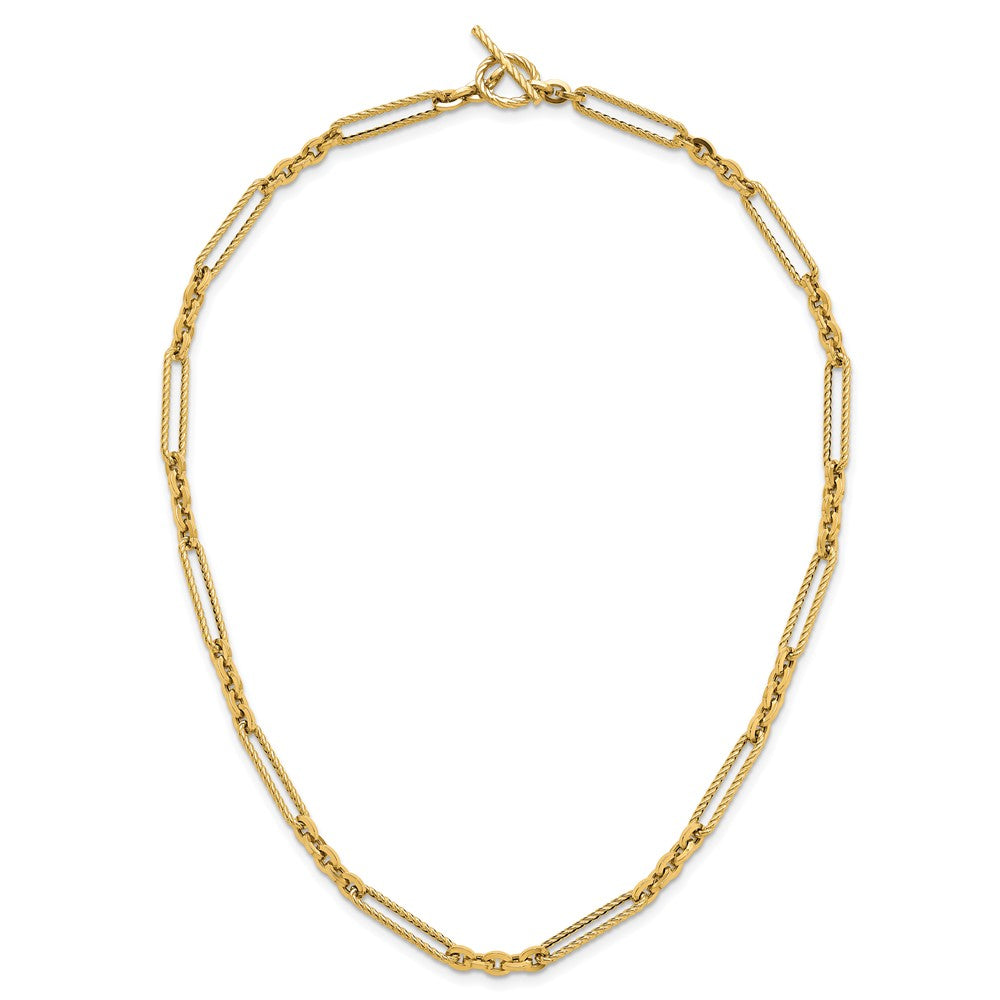 14K Polished and Textured Fancy Link Toggle Bracelet