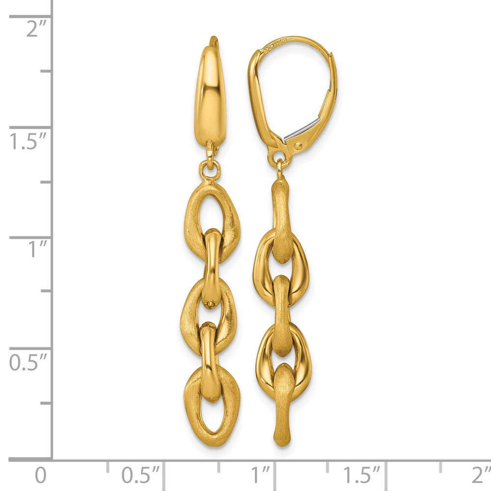 14k Polished And Brushed Chain Leverback Dangle Earrings