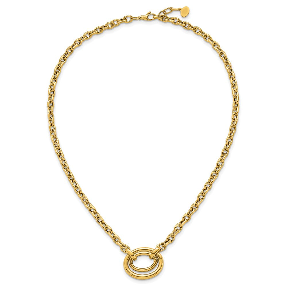 14K Polished Double Oval 7.25 w/. ext. Fancy Bracelet