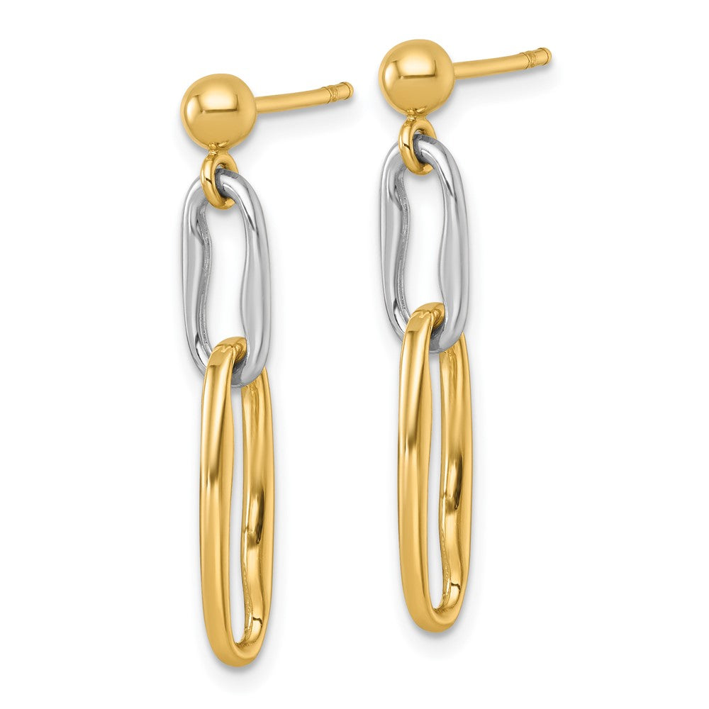 14k Two-tone Polished Link Dangle Post Earrings