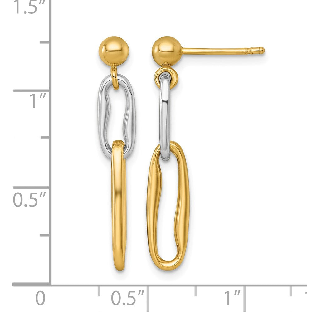 14k Two-tone Polished Link Dangle Post Earrings