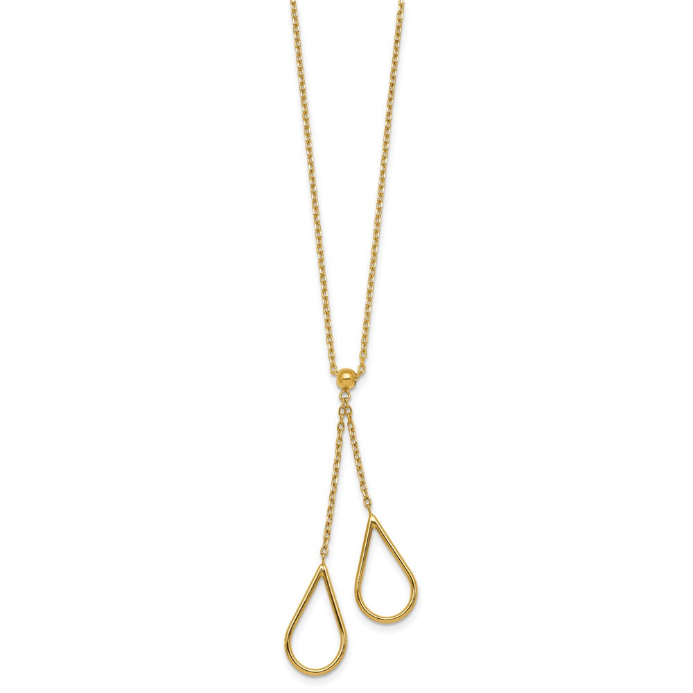 14k Polished Teardrops Dangle W/2in Ext Necklace