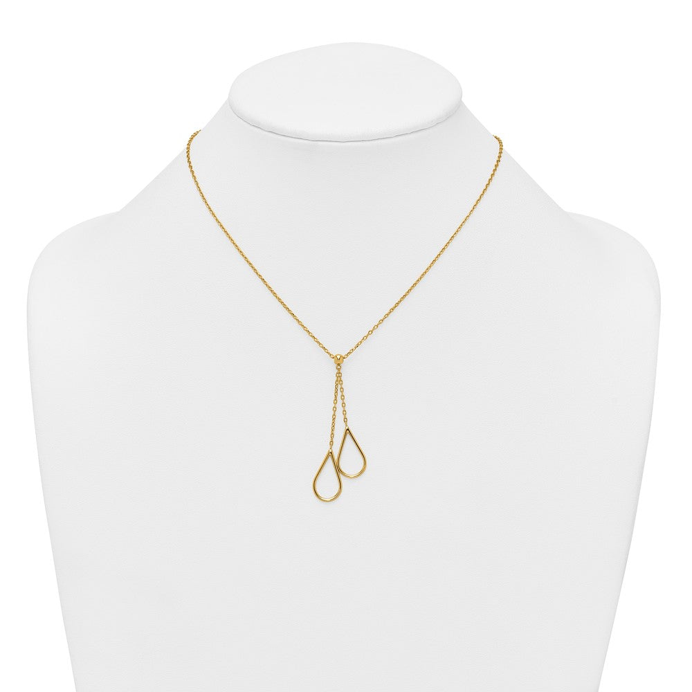 14k Polished Teardrops Dangle W/2in Ext Necklace