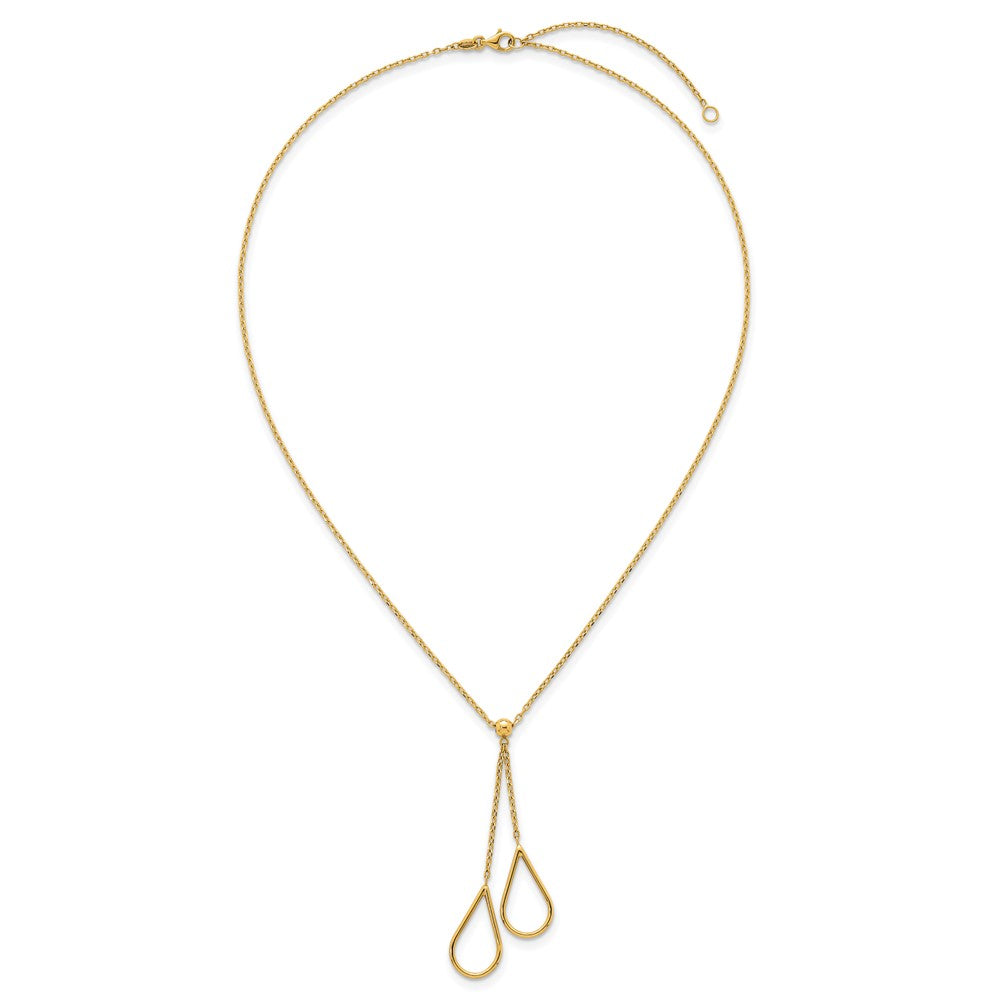 14k Polished Teardrops Dangle W/2in Ext Necklace