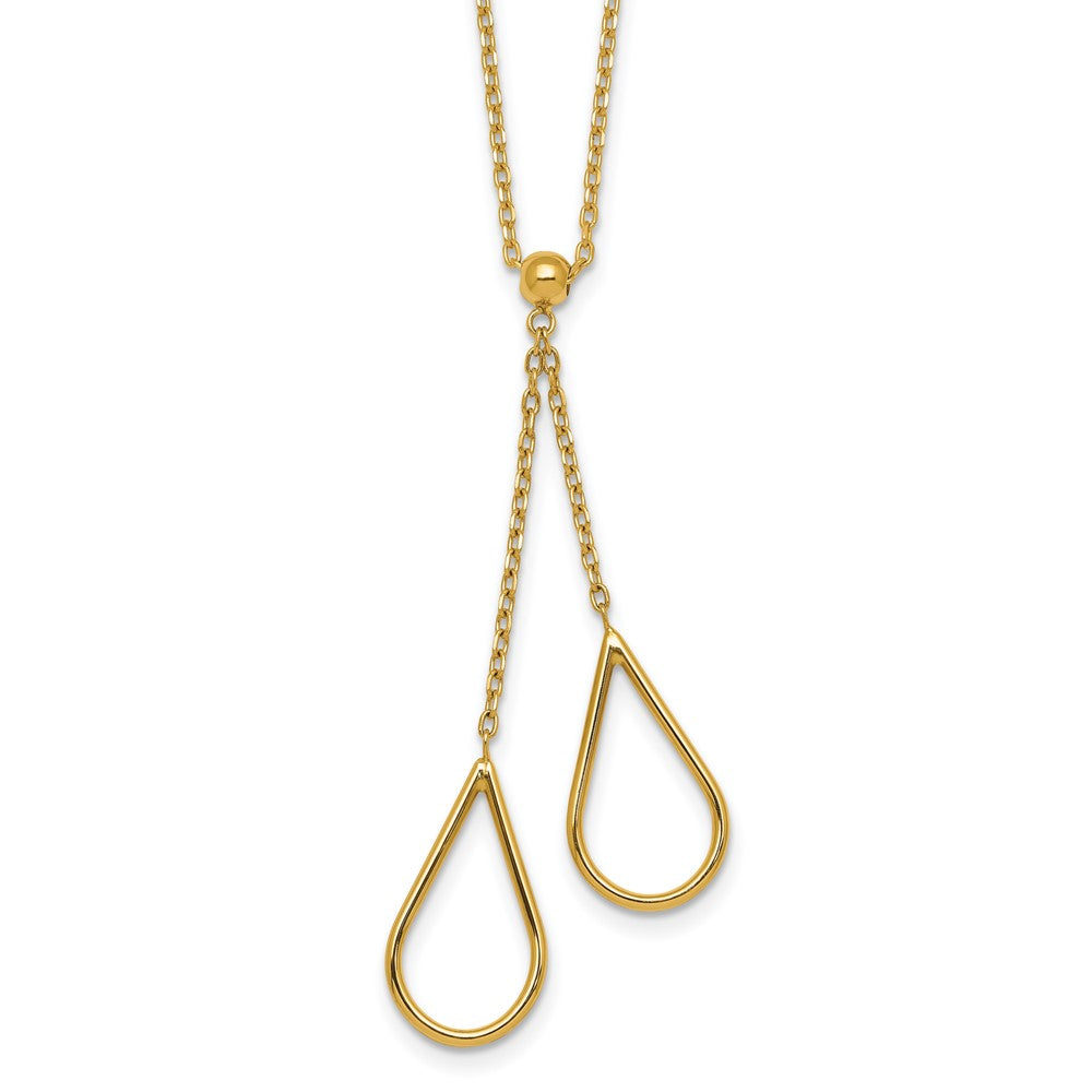 14k Polished Teardrops Dangle W/2in Ext Necklace