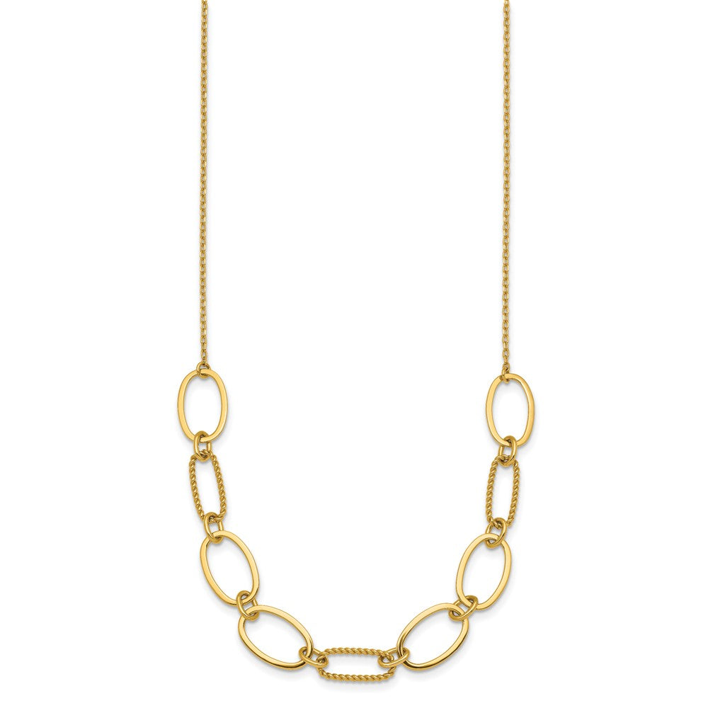 14k Polished And Twisted Oval Link 9.5mm W/ Ext Necklace