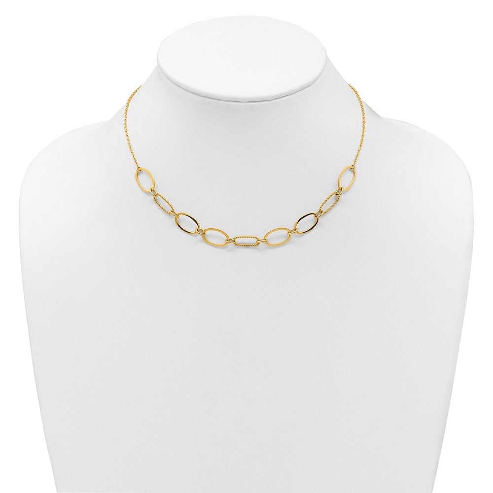 14k Polished And Twisted Oval Link 9.5mm W/ Ext Necklace