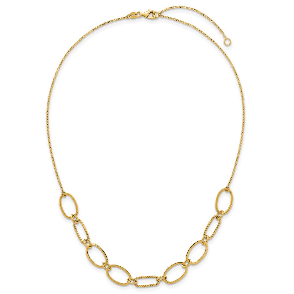 14k Polished And Twisted Oval Link 9.5mm W/ Ext Necklace