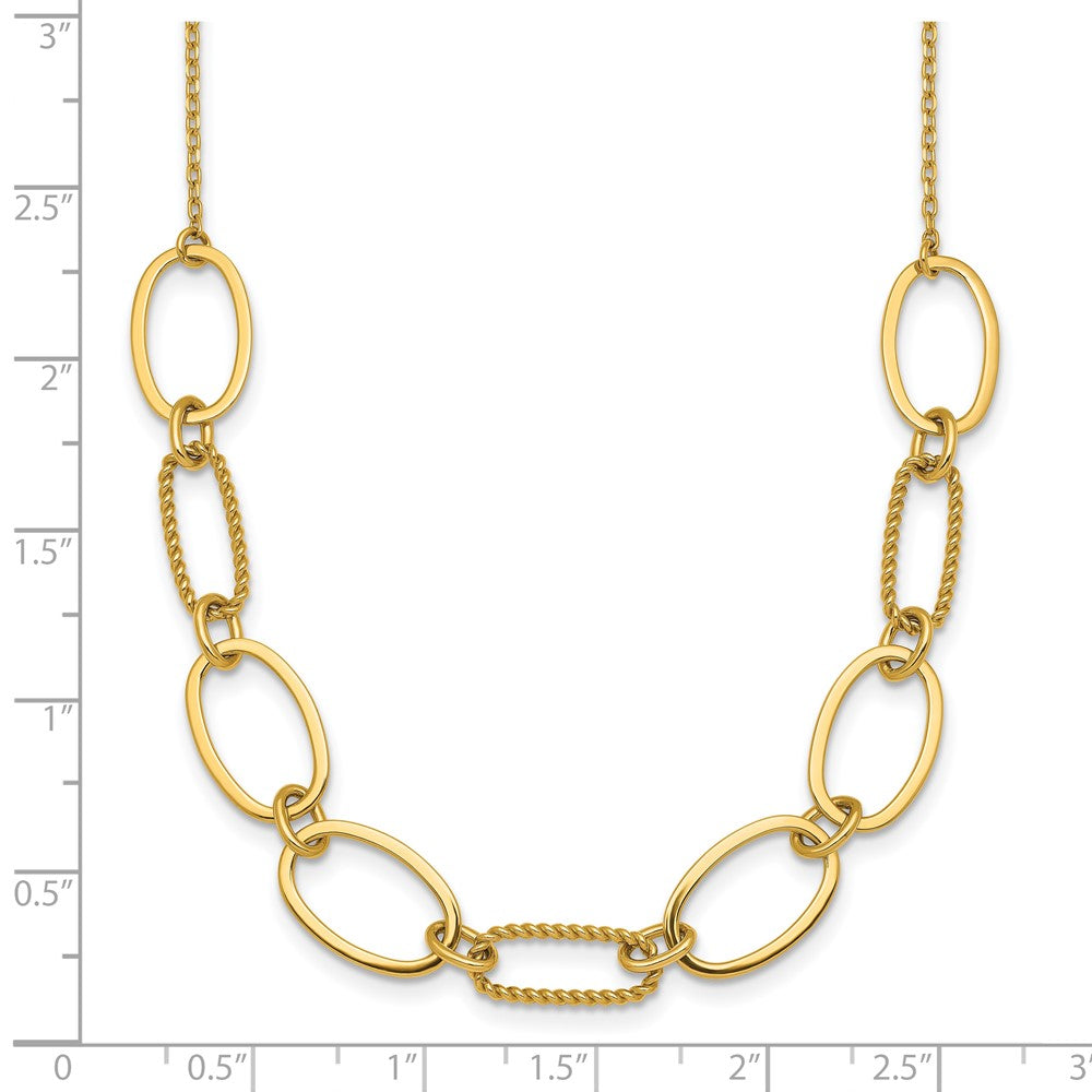 14k Polished And Twisted Oval Link 9.5mm W/ Ext Necklace