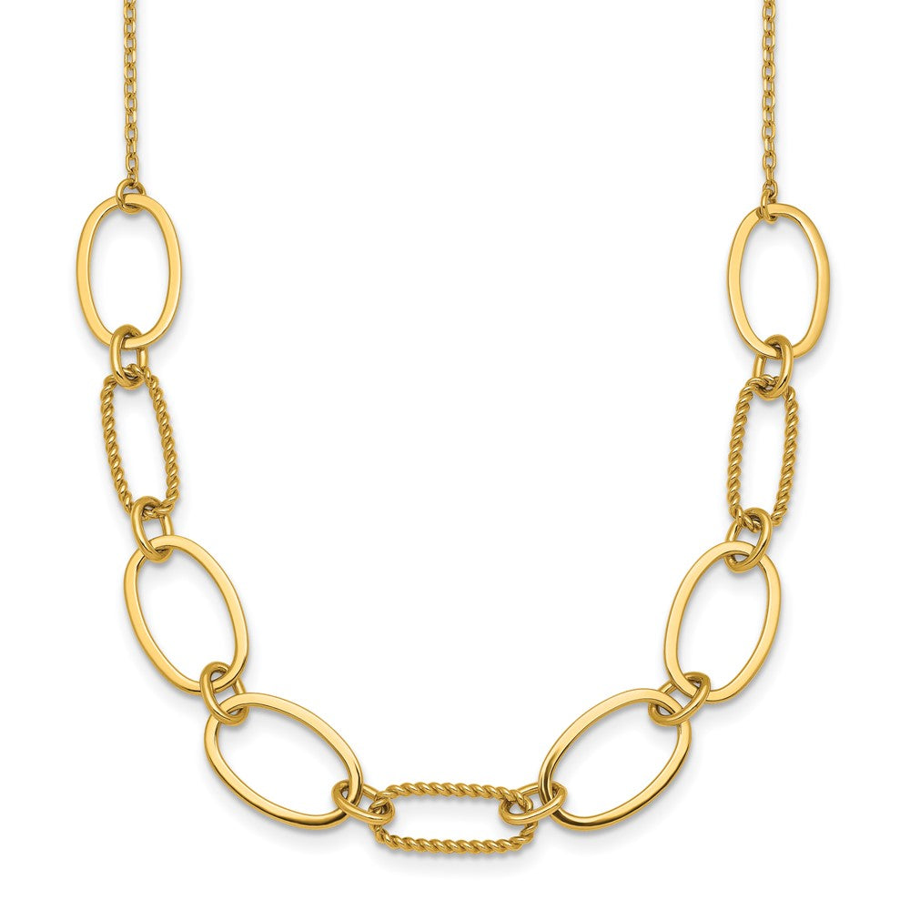 14k Polished And Twisted Oval Link 9.5mm W/ Ext Necklace