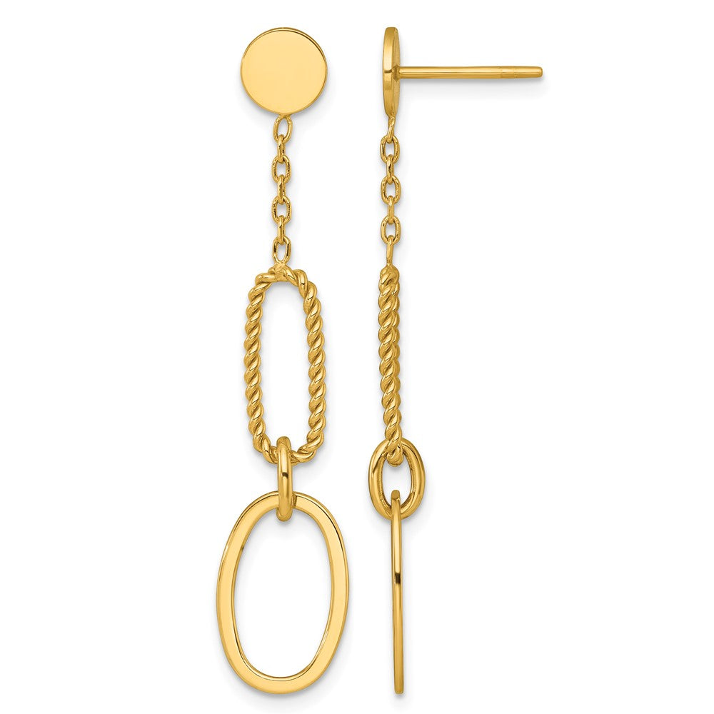 14k Polished And Twisted Oval Link Dangle Post Earrings