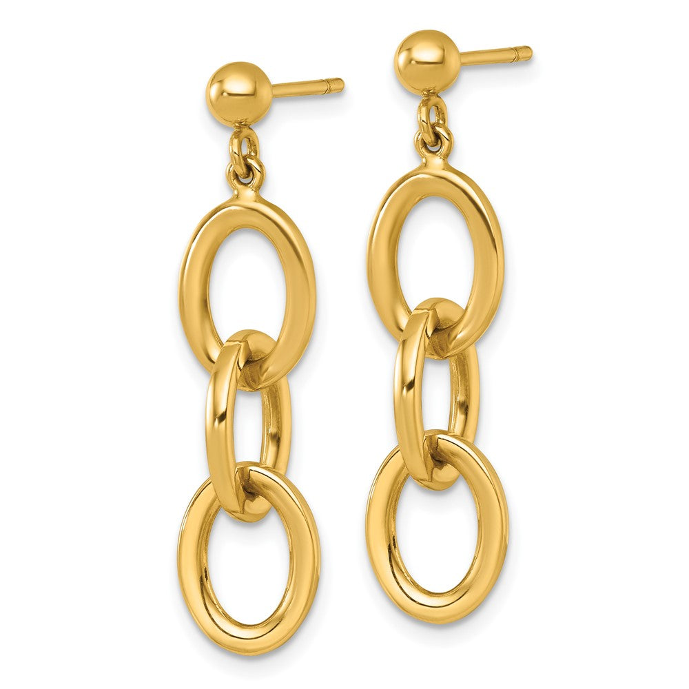 14k Polished Round Oval Chain Dangle Post Earrings