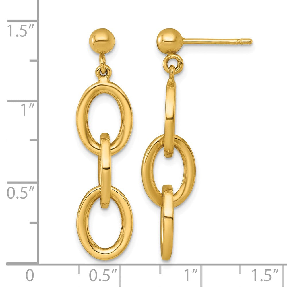 14k Polished Round Oval Chain Dangle Post Earrings
