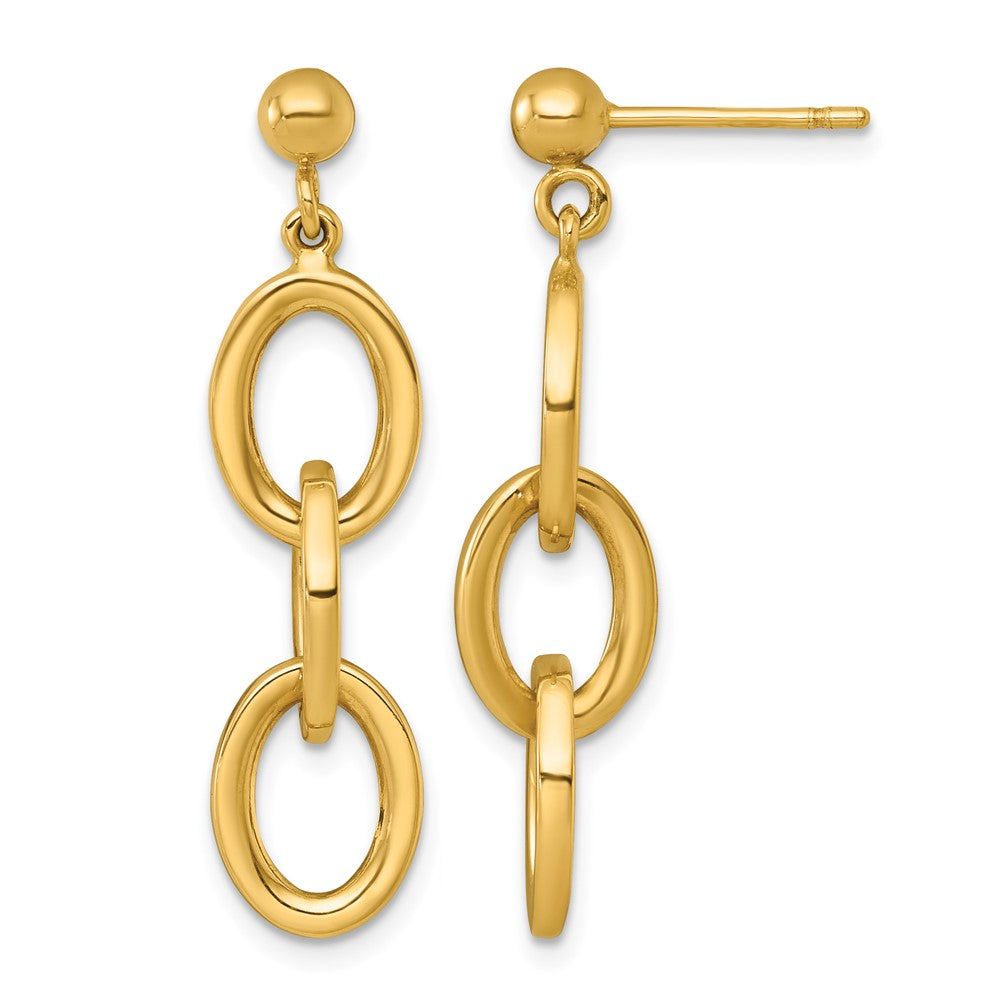 14k Polished Round Oval Chain Dangle Post Earrings