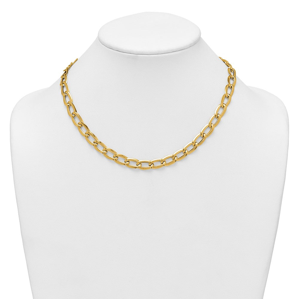 14k Polished And Textured Long Curb Bracelet