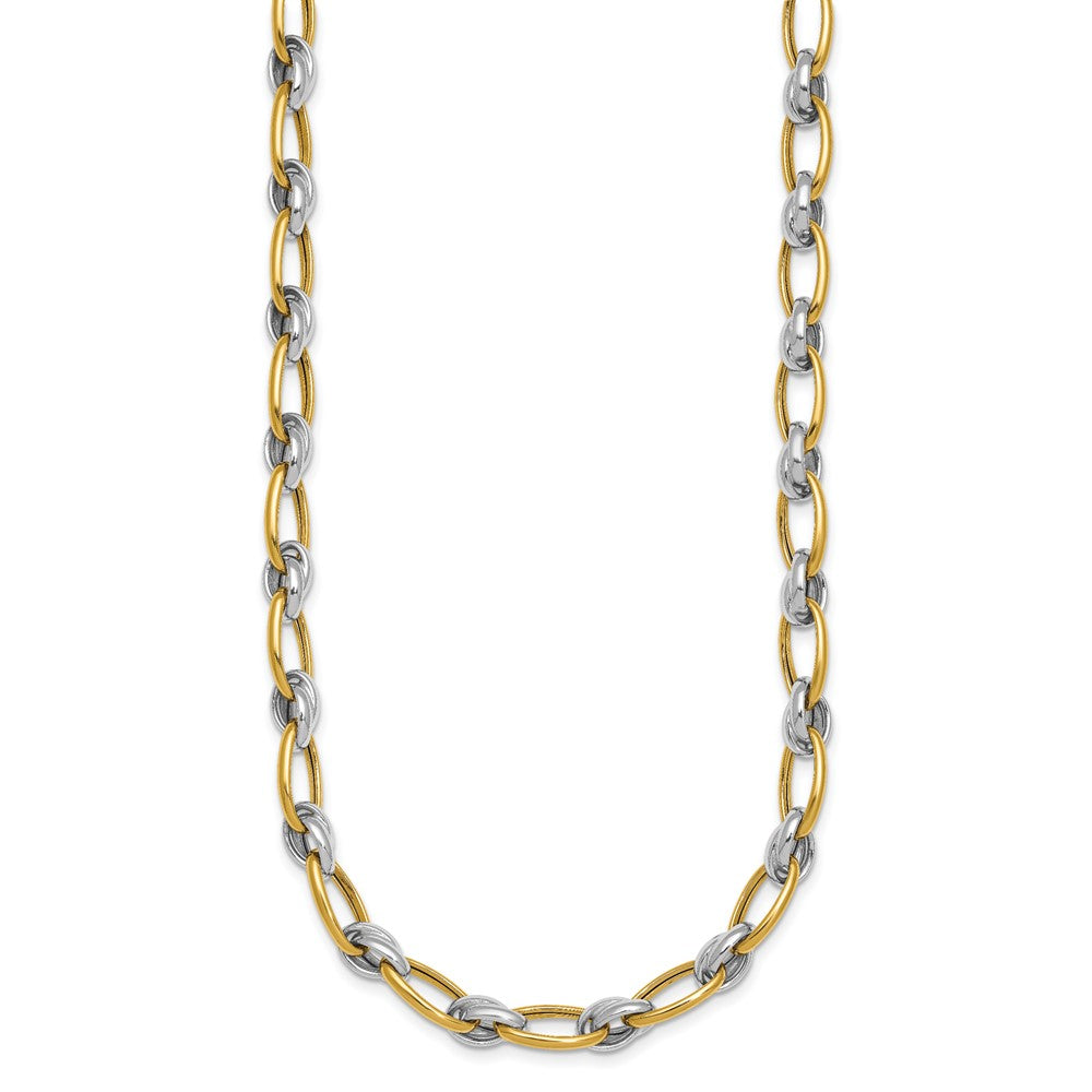14k Two-tone Polished Fancy Oval Chain 7mm Necklace