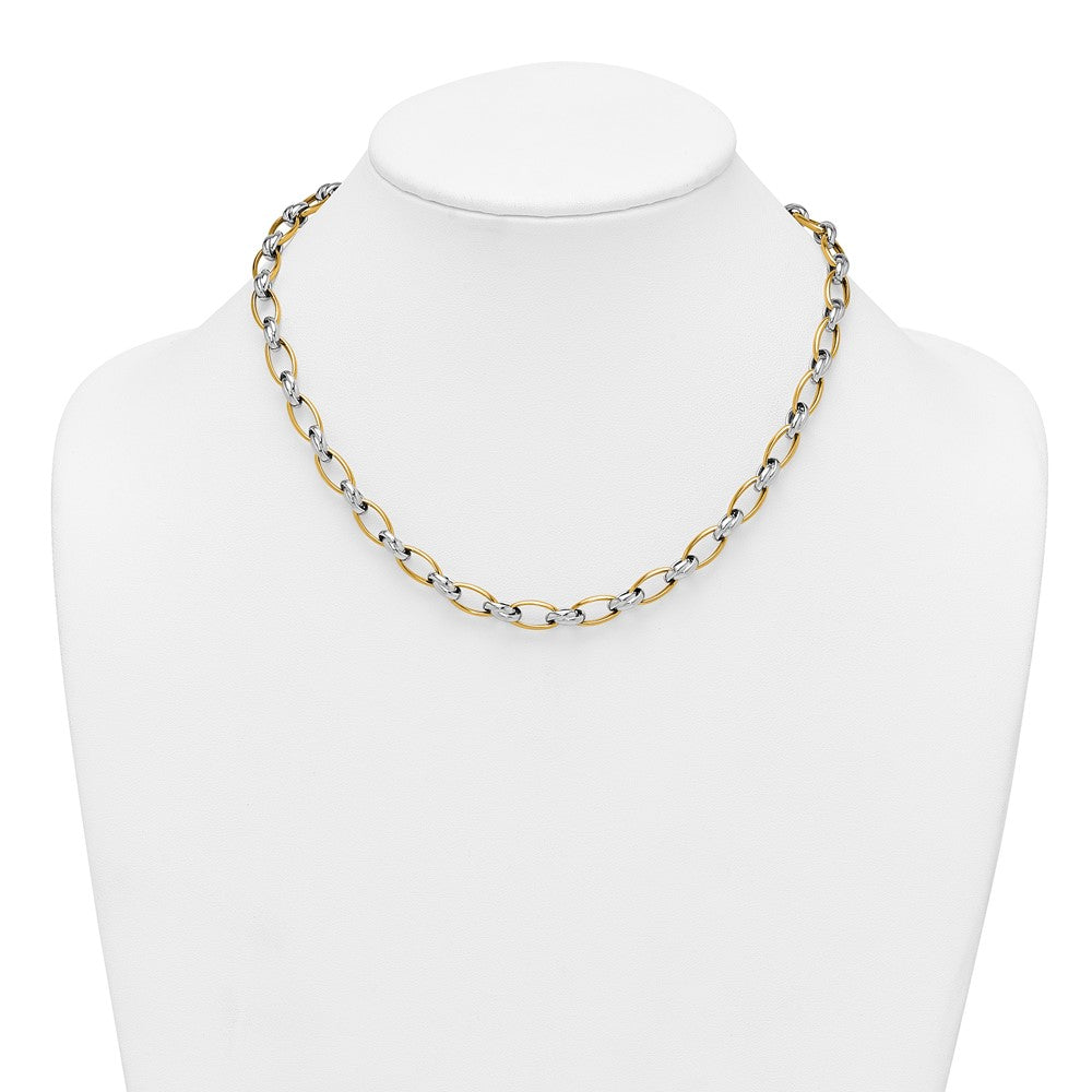 14k Two-tone Polished Fancy Oval Chain 7mm Necklace