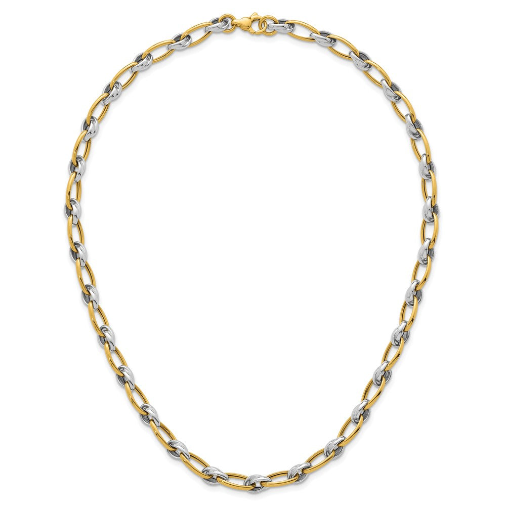 14k Two-tone Polished Fancy Oval Chain 7mm Necklace