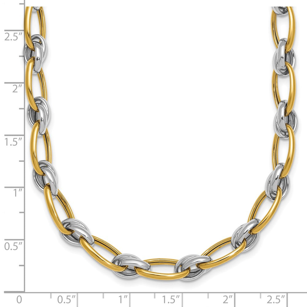 14k Two-tone Polished Fancy Oval Chain 7mm Necklace