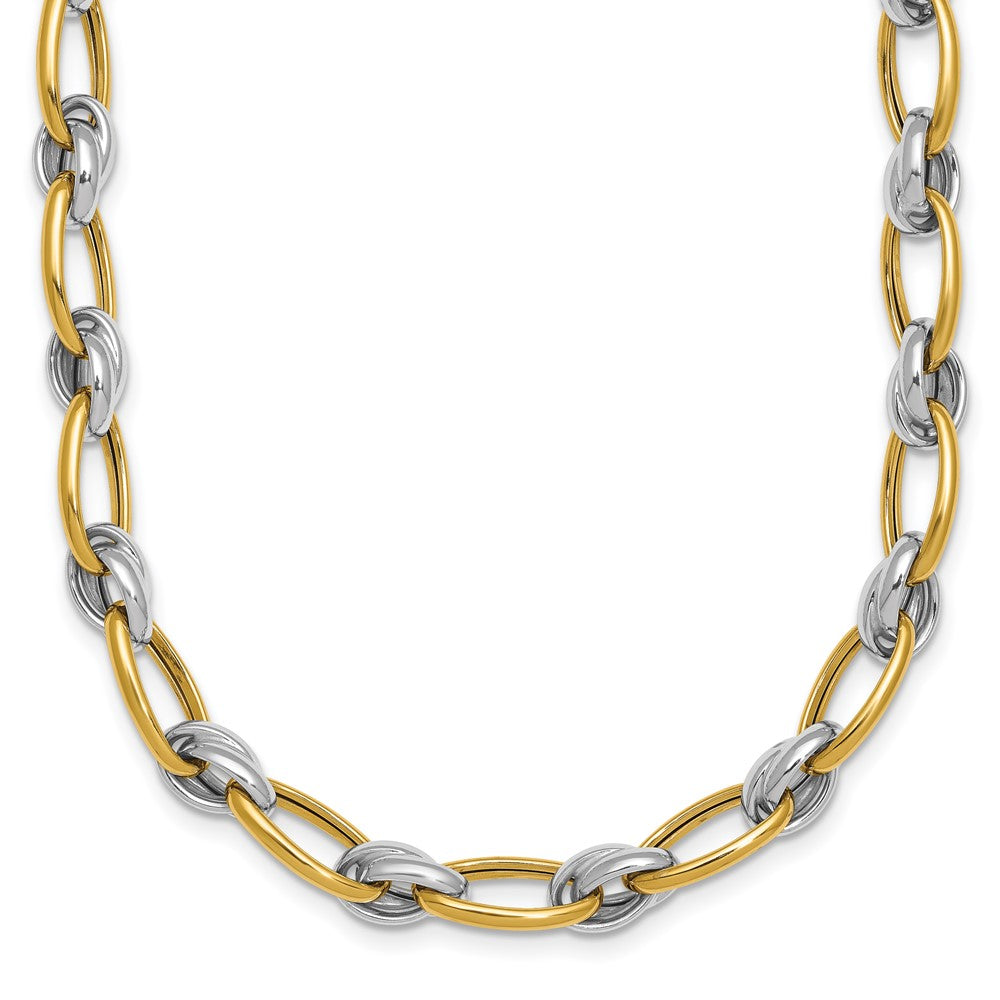 14k Two-tone Polished Fancy Oval Chain 7mm Necklace