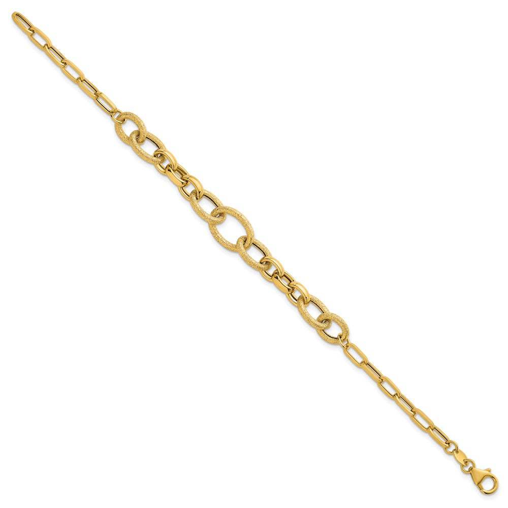 14k Polished and Textured Fancy Link Bracelet