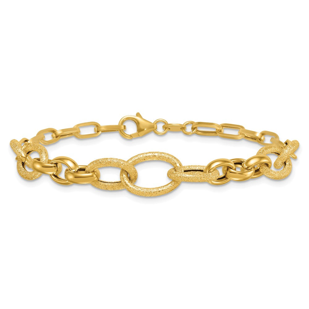 14k Polished and Textured Fancy Link Bracelet