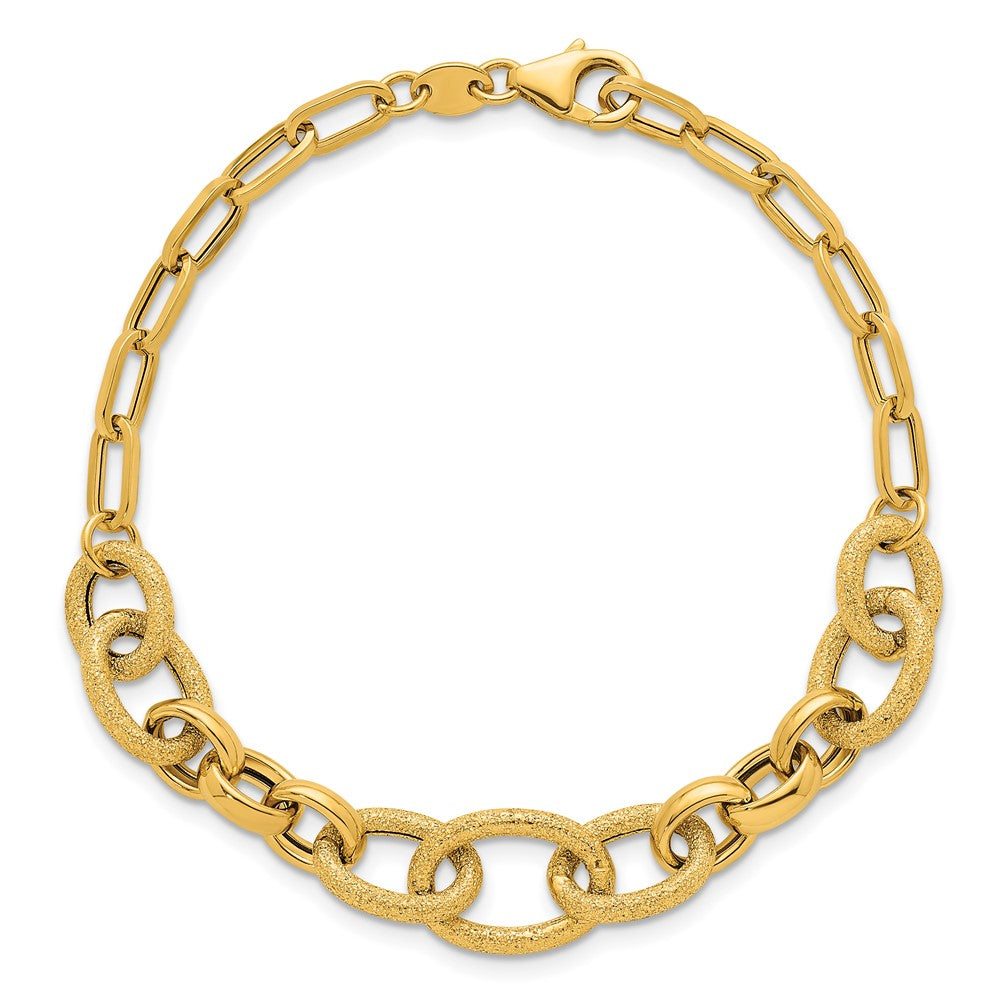14k Polished and Textured Fancy Link Bracelet
