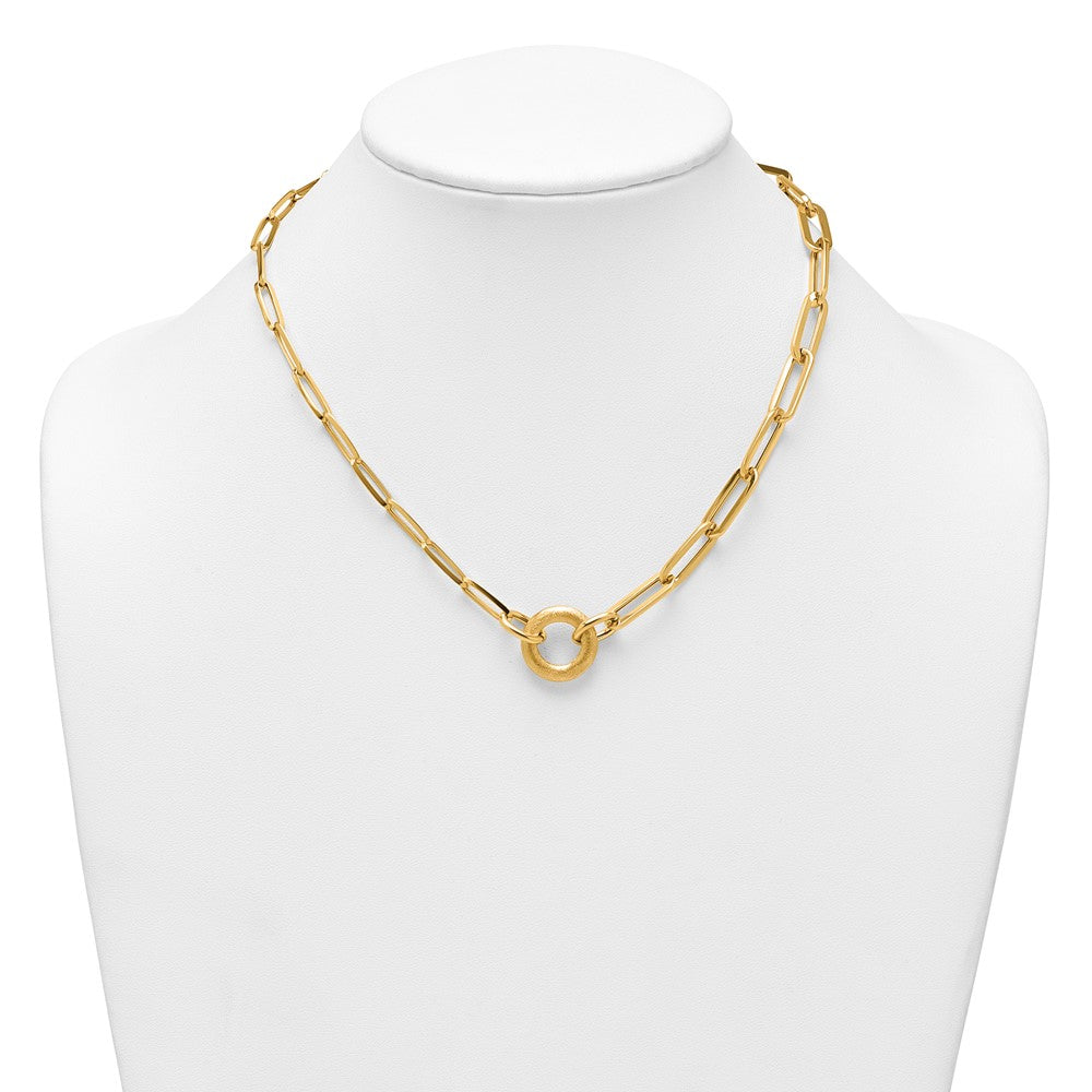 14k Polished And Brushed Paperclip Link With Circle Necklace
