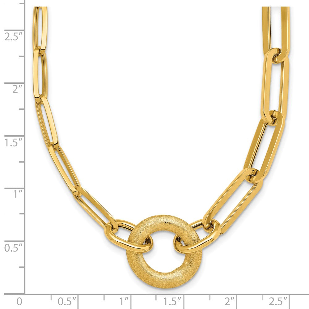 14k Polished And Brushed Paperclip Link With Circle Necklace