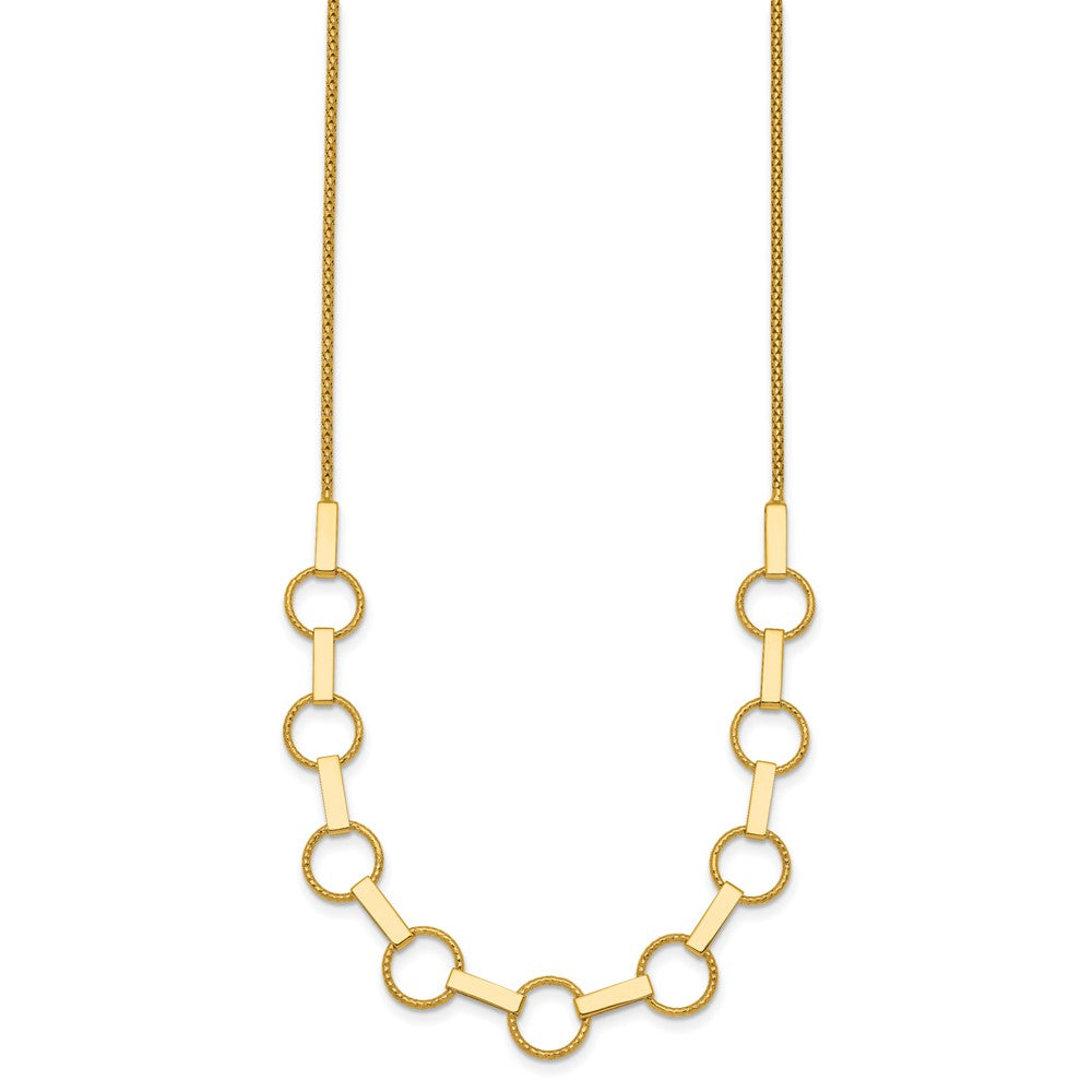 14K Polished and Textured Circles and Bars Necklace