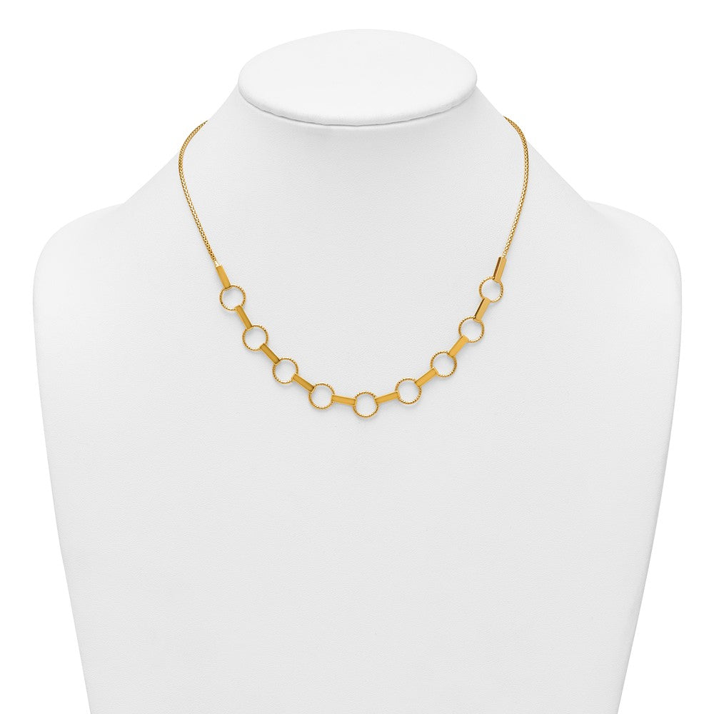 14K Polished and Textured Circles and Bars Necklace