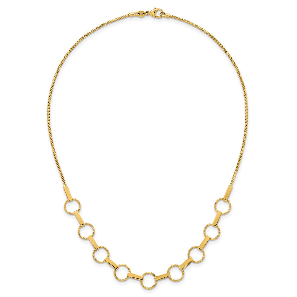 14K Polished and Textured Circles and Bars Necklace