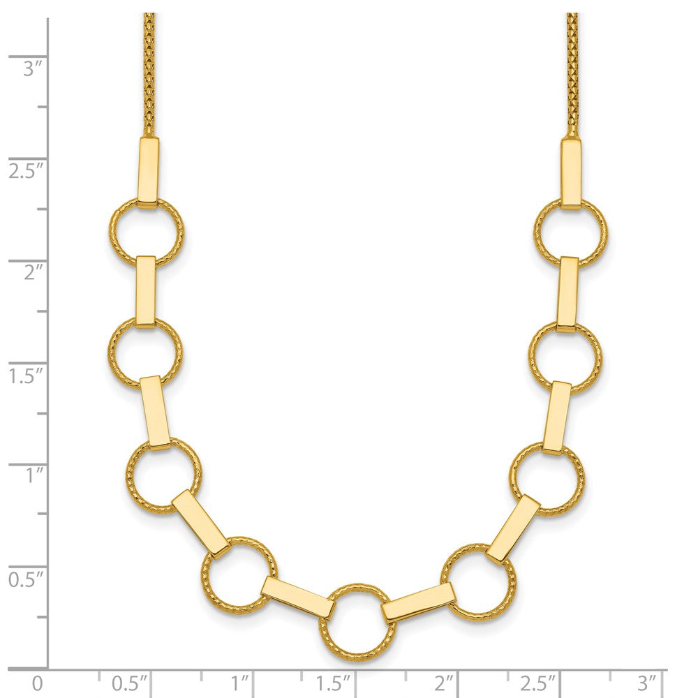 14K Polished and Textured Circles and Bars Necklace