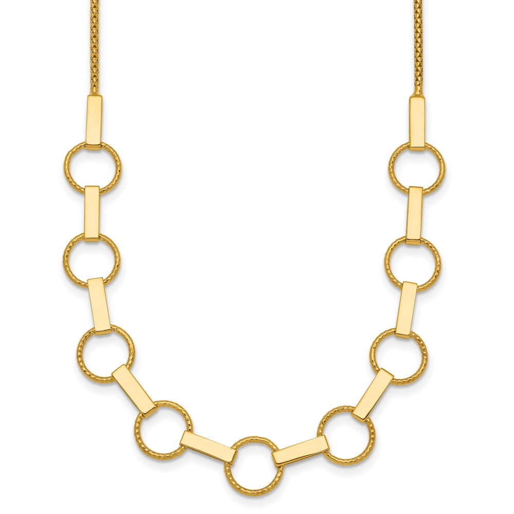14K Polished and Textured Circles and Bars Necklace