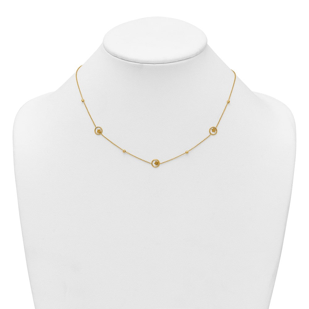 14k Polished Stars in Circle with D/C Beads 16.75in Necklace