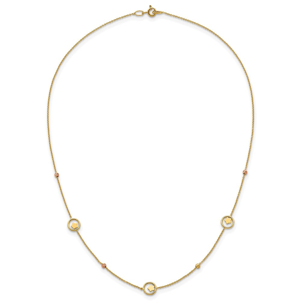 14k Polished Stars in Circle with D/C Beads 16.75in Necklace