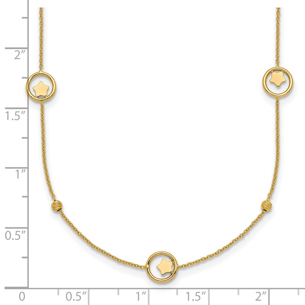 14k Polished Stars in Circle with D/C Beads 16.75in Necklace
