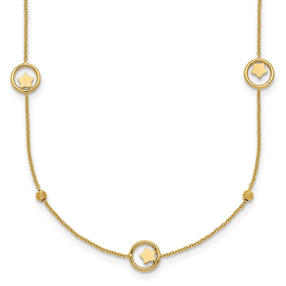 14k Polished Stars in Circle with D/C Beads 16.75in Necklace