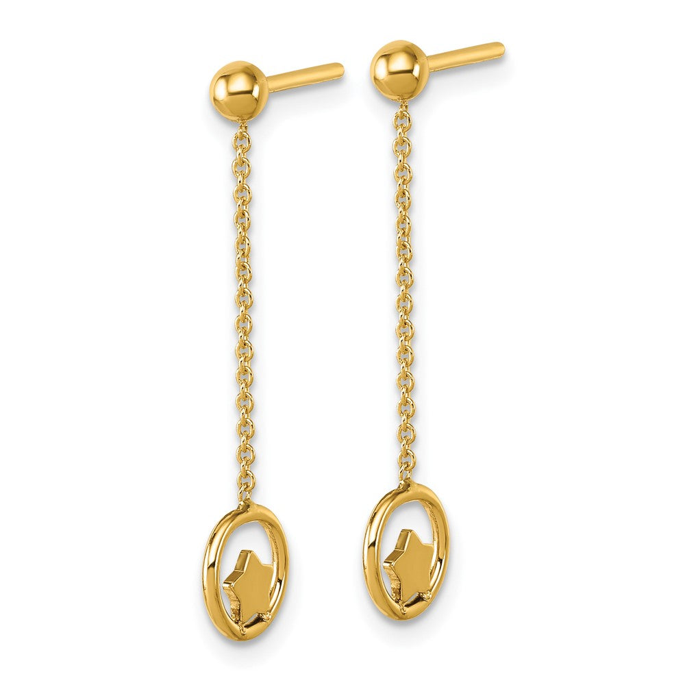 14k Polished Stars in Circle Dangle Post Earrings