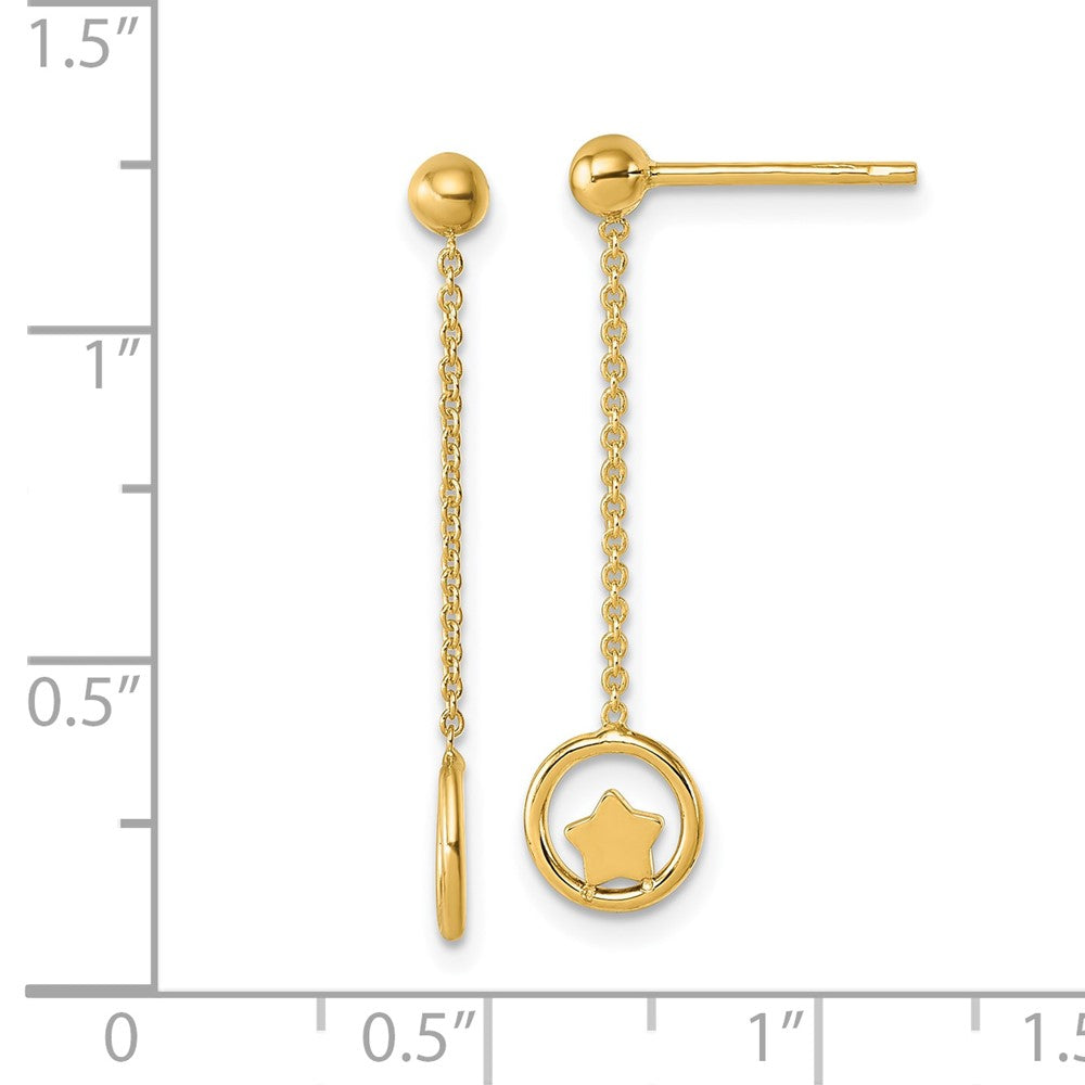 14k Polished Stars in Circle Dangle Post Earrings