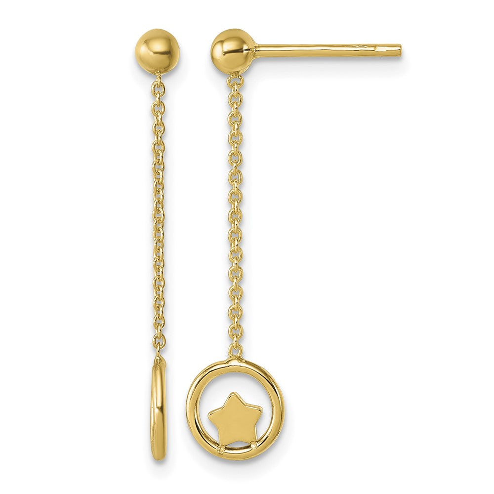 14k Polished Stars in Circle Dangle Post Earrings