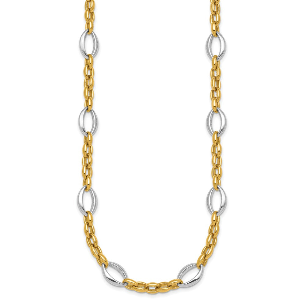 14k Two Tone Polished Oval Link Bracelet