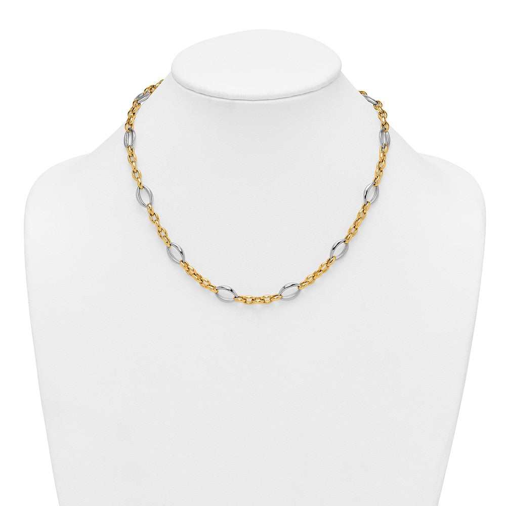 14k Two Tone Polished Oval Link Bracelet